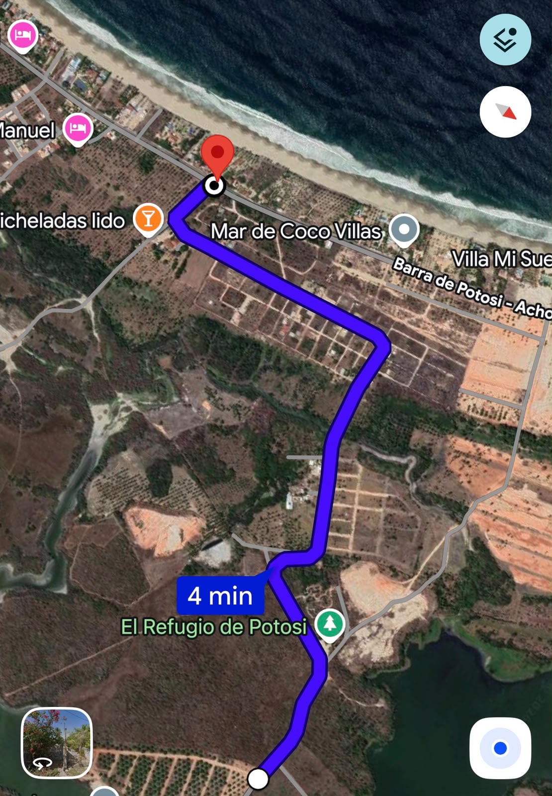 Ruta desde Residencial Tres Lagos hasta Playa Blanca, a 4 minutos del mar